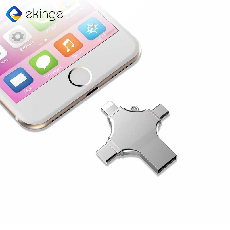 Новый логотип под заказ 4 в 1 Многофункциональный OTG металлический 16GB USB флэш-накопитель