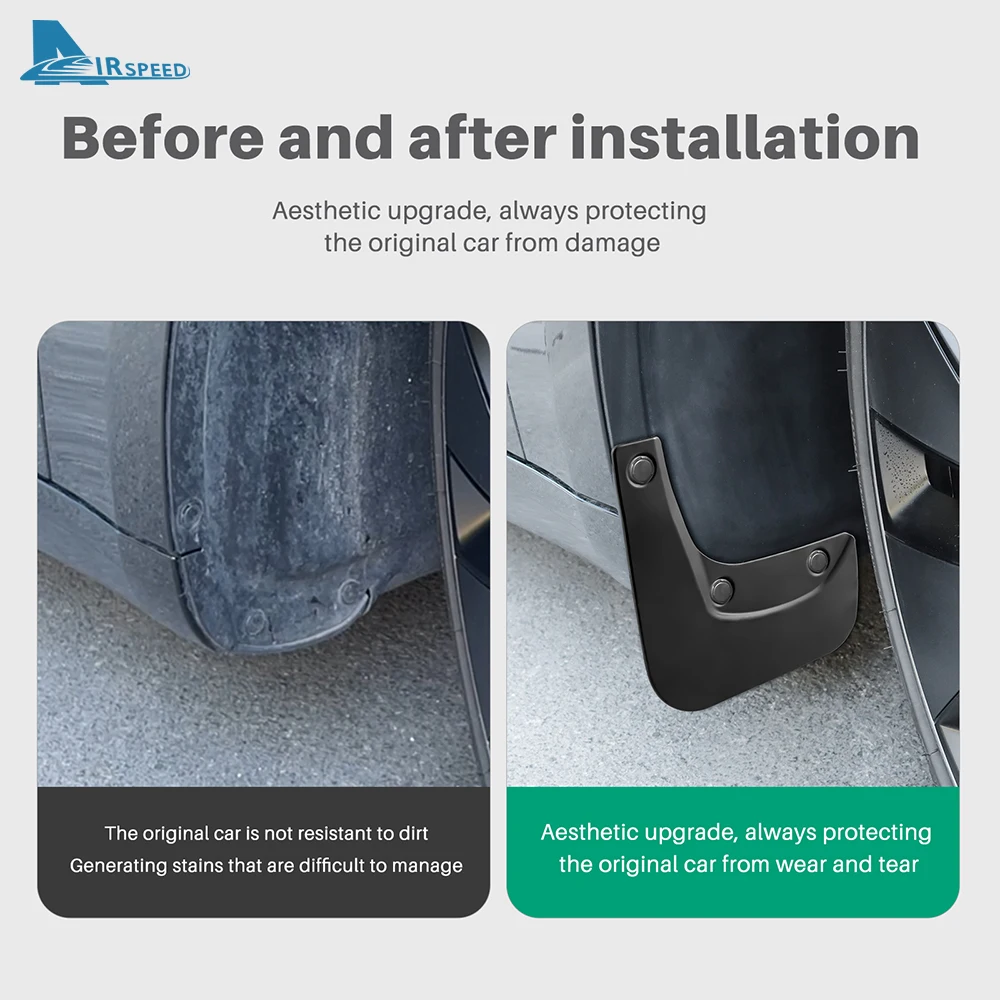 TPE front and rear mudguards, replacement mudguards for Tesla Model 3 2024 Highland, 4 pcs, Original