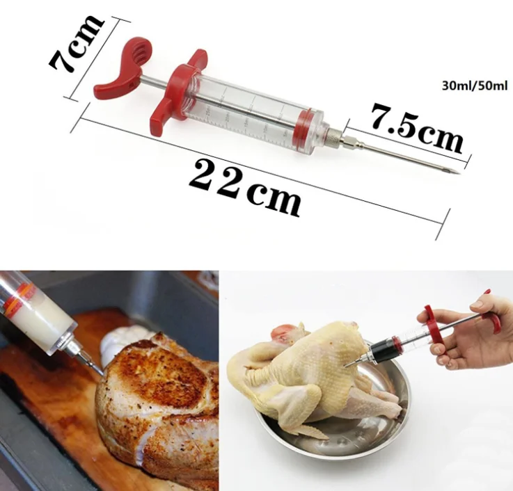 Meat Injector Plastic Marinade Turkey Injector Syringe with Screw-on Meat Needle for Smoker BBQ Grill 1-oz