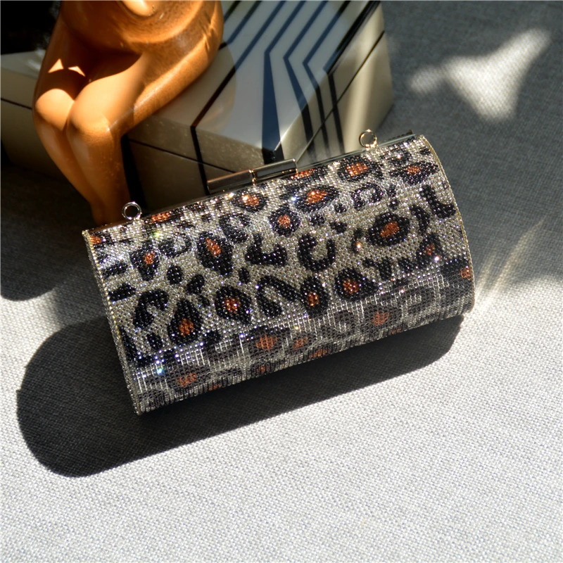 Ladies Rhinestones Evening Purse New Trendy Design Bling Crystal Round Leopard Print Clutch Women