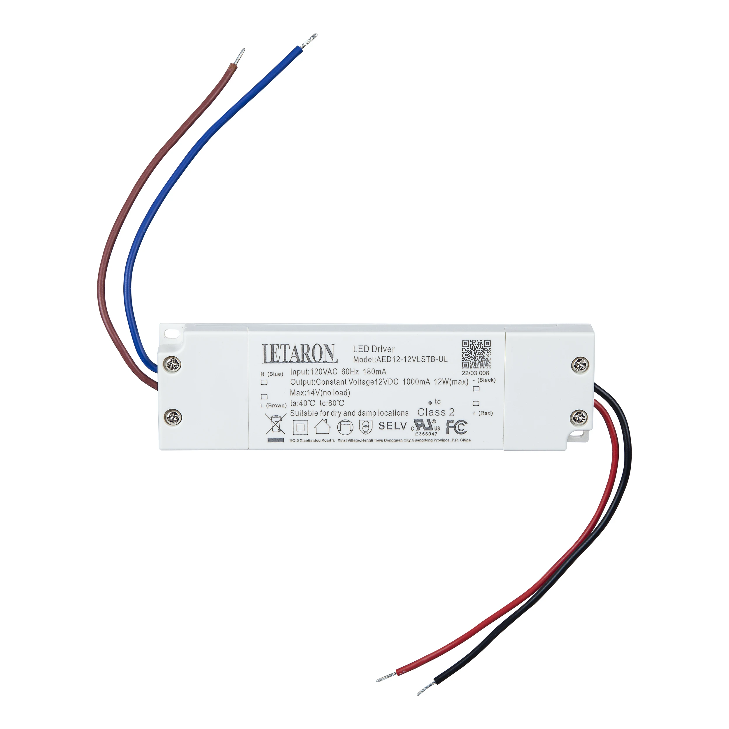 LETARON 12/24VDC 500/1000mA 12W 120VAC 60Hz 145x41x13.5mm   Super-Slim LED Driver