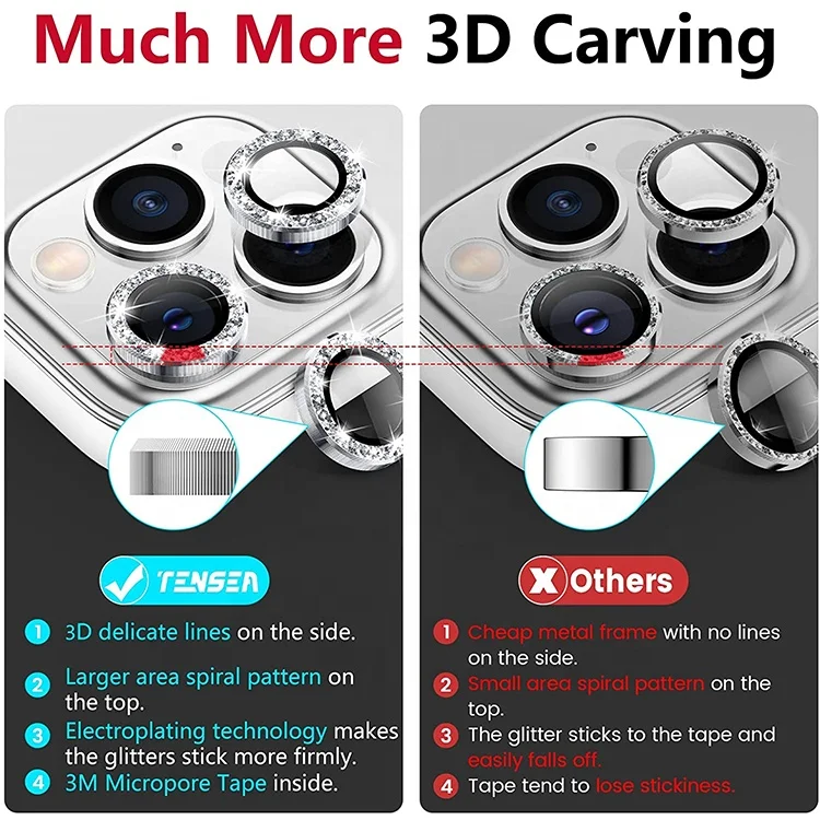 For iPhone 13 12 11 14 Pro Max Shining Diamond Camera Lens screen protector 9H Individual metal with glass Camera Lens film