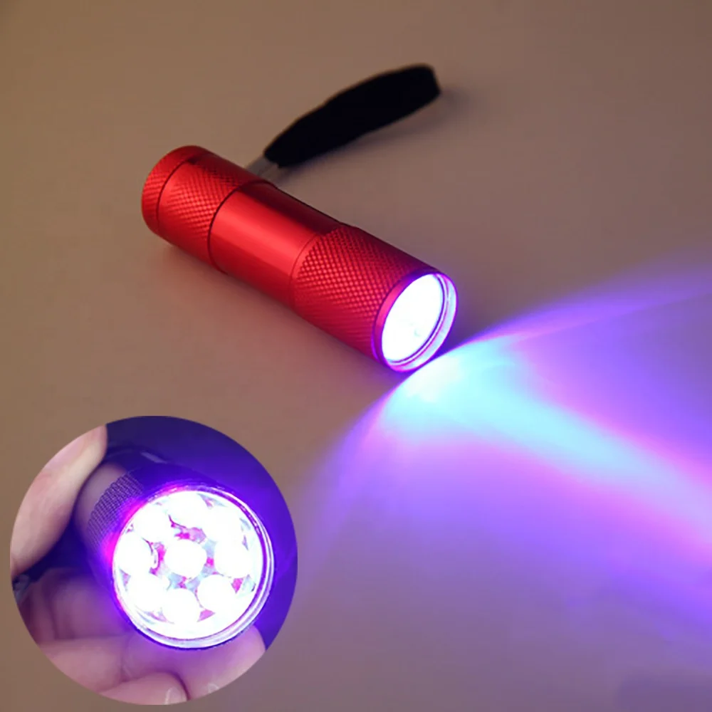 AAA Battery Powered Handheld UV Flashlight Black Light 395nm Mini Light Torch Detector 9LED UV Flash light for for Dog Pet