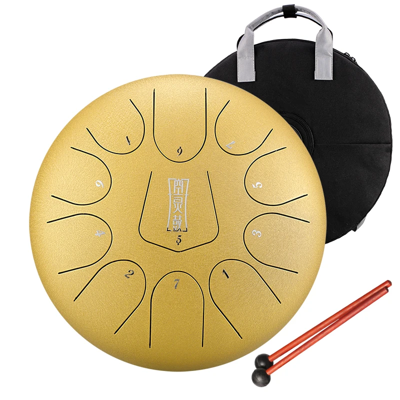 Hluru Steel Tongue Drum 11 Notes 10 Inch 13 Colors Musical Instruments Handpan Tank Drum With Bulge Bag TS11-10