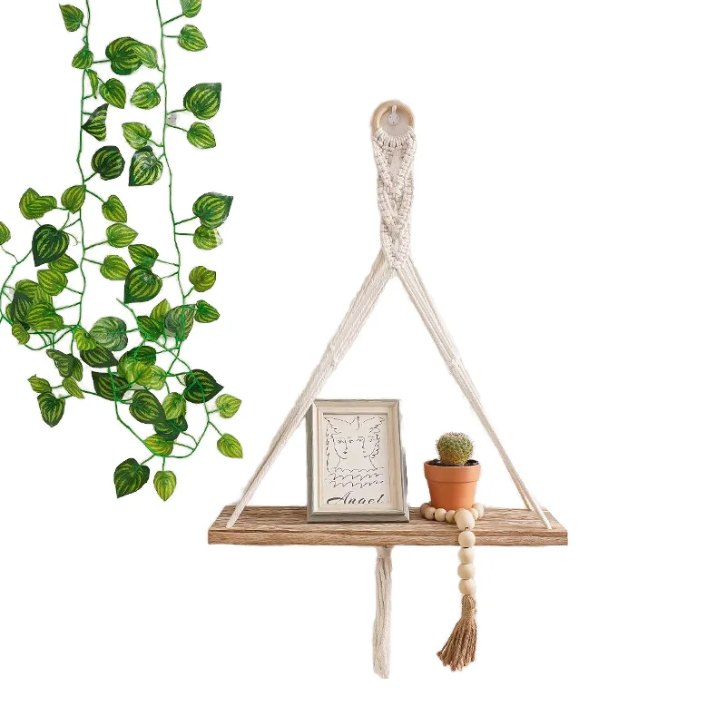 Boho Style Wall Room Decorations Creative Wood Triangle Wall Mounted Wooden Hanging Plants Photos Floating Display Shelves