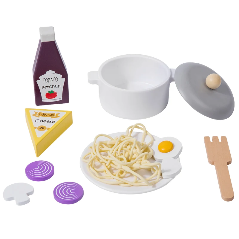 Little Girls Wooden Kitchen Set Wood Toys Toddler Pasta Set Play Kitchen Accessories