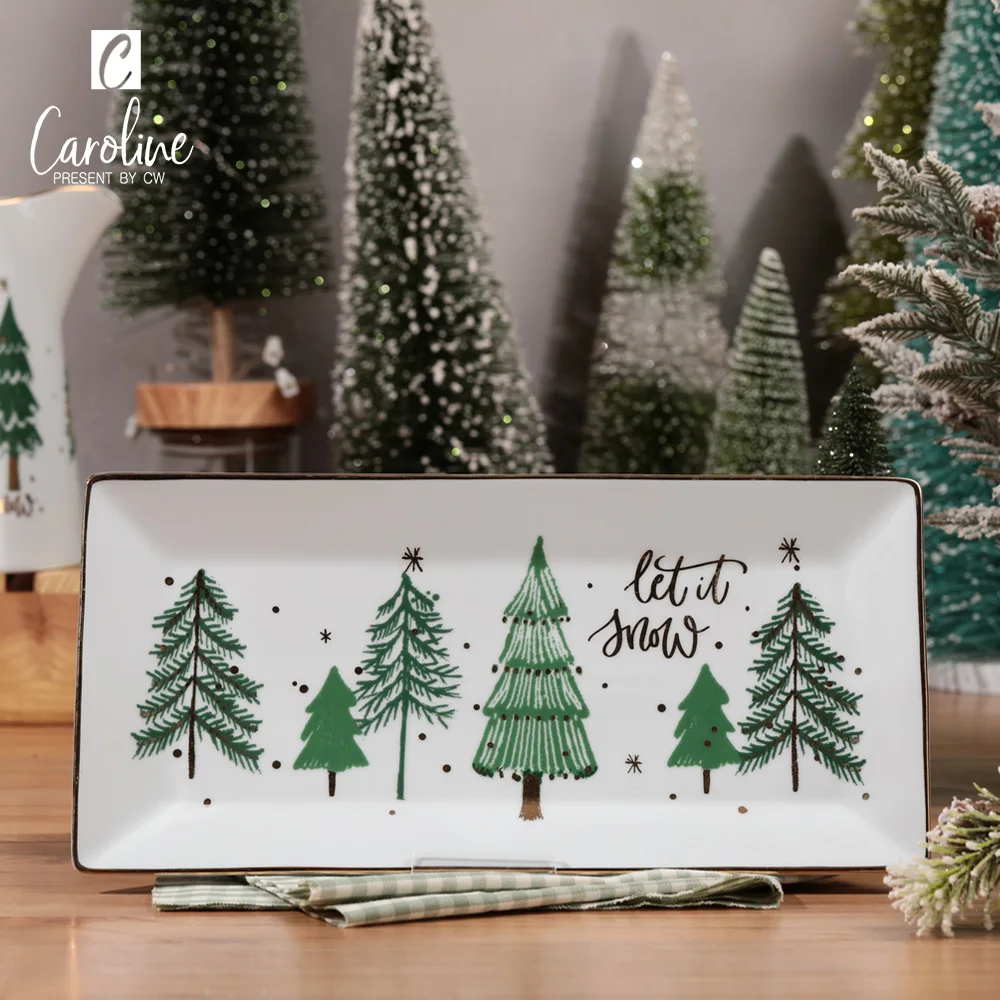 Customized Christmas Gold Decal Ceramic Tableware Sets Dinner Plate