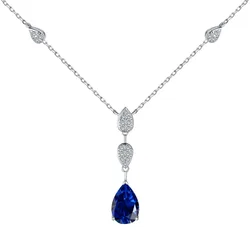 New Arrival Elegant Accessories Chain 925 Sterling Silver Cubic Zirconia Blue Pink Water Drop Pendant Necklaces  Jewelry Women
