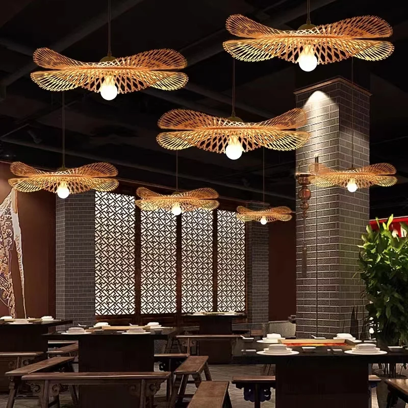 HITECDAD Classic Chinese Chandelier  Bamboo Straw Hat Lamps Perfect for Elegant Dining Room and Timeless Study