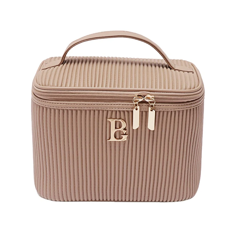 Large capacity practical square travel beauty cosmetic make up toiletry makeup bag pleated PU waterproof cosmetic bags & cases