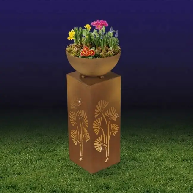 
Decorative Metal Columns Large Plant Pots For Sale Outdoor Balcony Pot Solar Lighting And Tray Iron Stand Rectangle Plants 