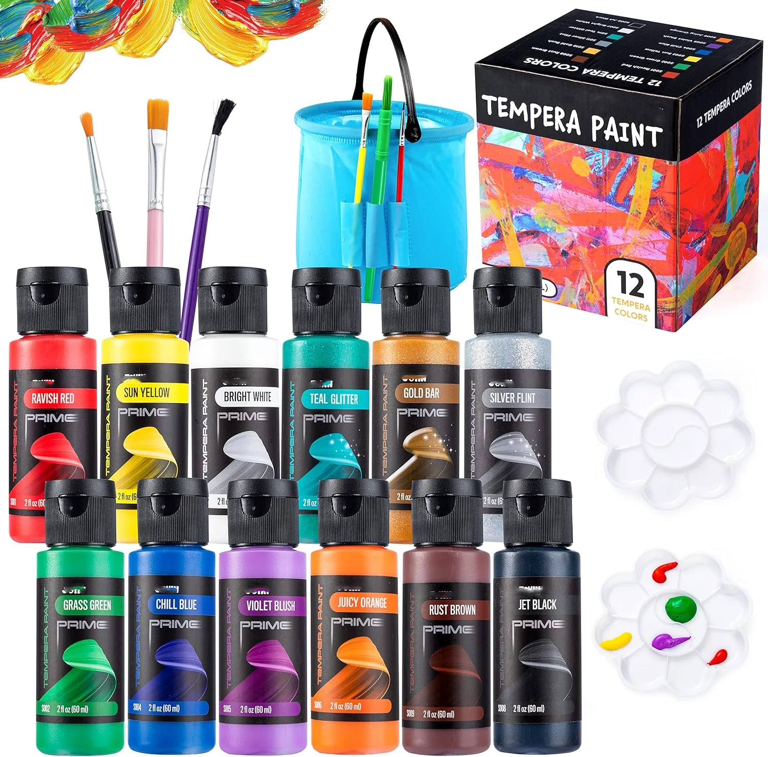 12PCS 2 oz /60ml Each Liquid Poster Non-Toxic Children for Finger Painting Hobby Painters Washable Kids Tempera Paint Set