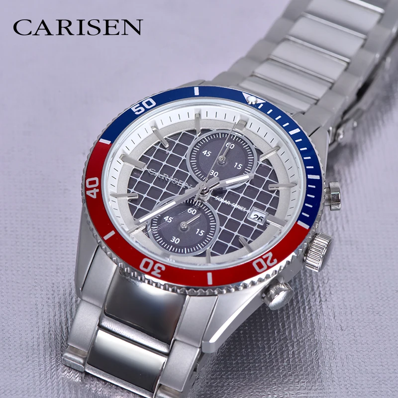 Men Solar Watch Wholesale Men Fashion Chrono Quartz Watches Solar Power Stainless Steel Wristwatch