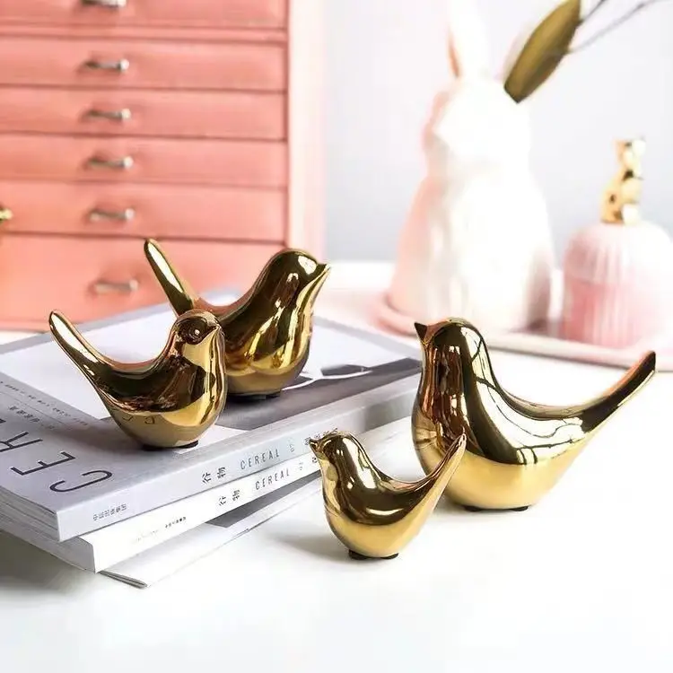 ceramic birds statue small decorative gold bird figurine ornaments living room bedroom office desktop cabinets decor