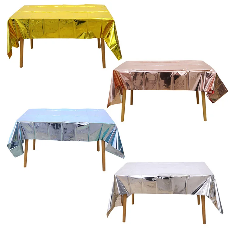 Foil Tablecloth for 6 to 8 Foot Table Waterproof for Birthday Wedding 54 x 108 Inch Rectangle Party Tablecloth