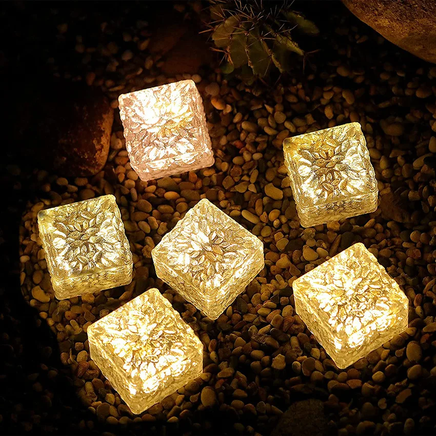 LED Solar Lights Ice Cube Garden Lamp Outdoor IP68 Waterproof Landscape Lawn Deck Frosted Glass Brick Garden Patio Yard Decor