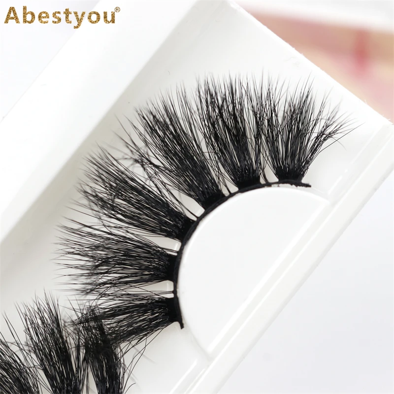 Abestyou Factory Manufacturer Wholesale Faux Mink Strip Eyelashes Cat Eye Wispy Messy Fluffy Faux Mink Eyelashes 25mm