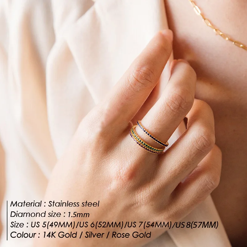 Hot Selling Fashionable Simple Stacking Rhinestone Ring Decoration Gift Stainless Steel Rings