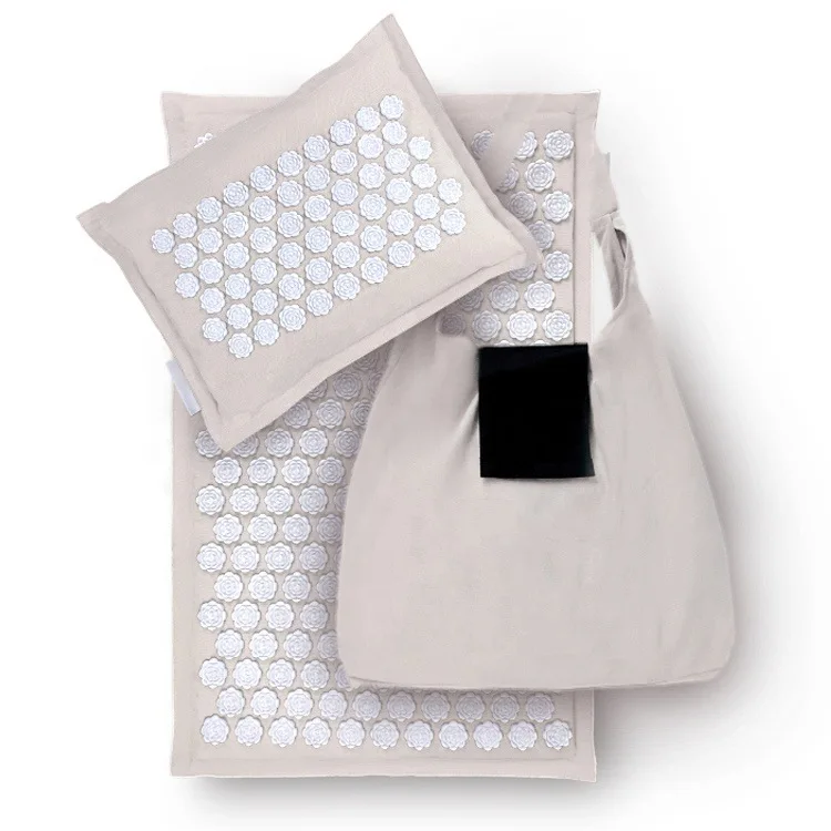 Patent Design Natural Linen Acupressure Mat Foot Shakti Plastic Spikes Massage Acupressure Mat and Pillow Set