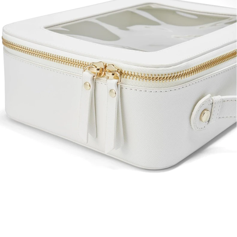 Wholesale PVC Transparent Clear Zipper Organizer Makeup Bag PU Leather Travel Toiletry Wash Pouch Vinyl Cosmetic Bag