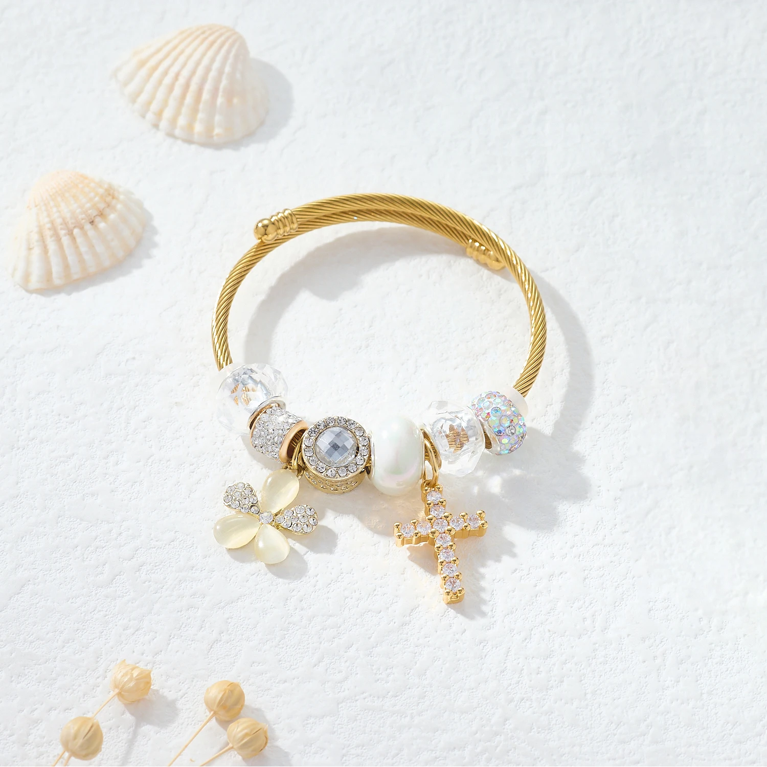 SS2417 # Модный позолоченный крест дизайн браслет с алмазной инкрустацией легкий роскошный ювелирный для женщин