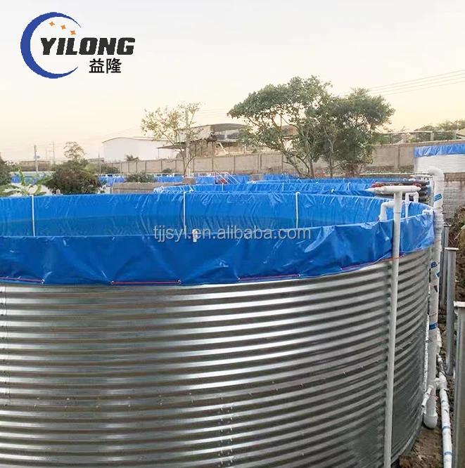 Galvanized sheet blue pvc tarpaulin fish farming tank, biofloc pvc water foldable fish pond tarpaulin tank