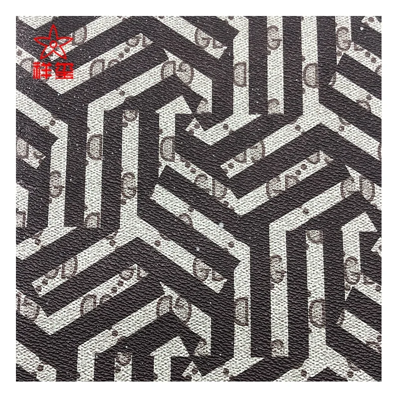 Print leather  check design PVC synthetic leather woveng backing for bag and cosmetic case
