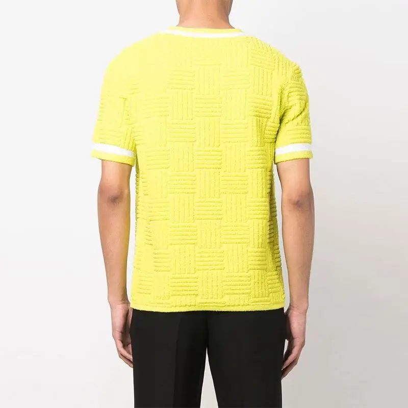 DOVEN OEM Manufacturer Custom Men Summer Weave Design Texture Crew Neck Short Sleeve Patchwork Casual T-Shirt