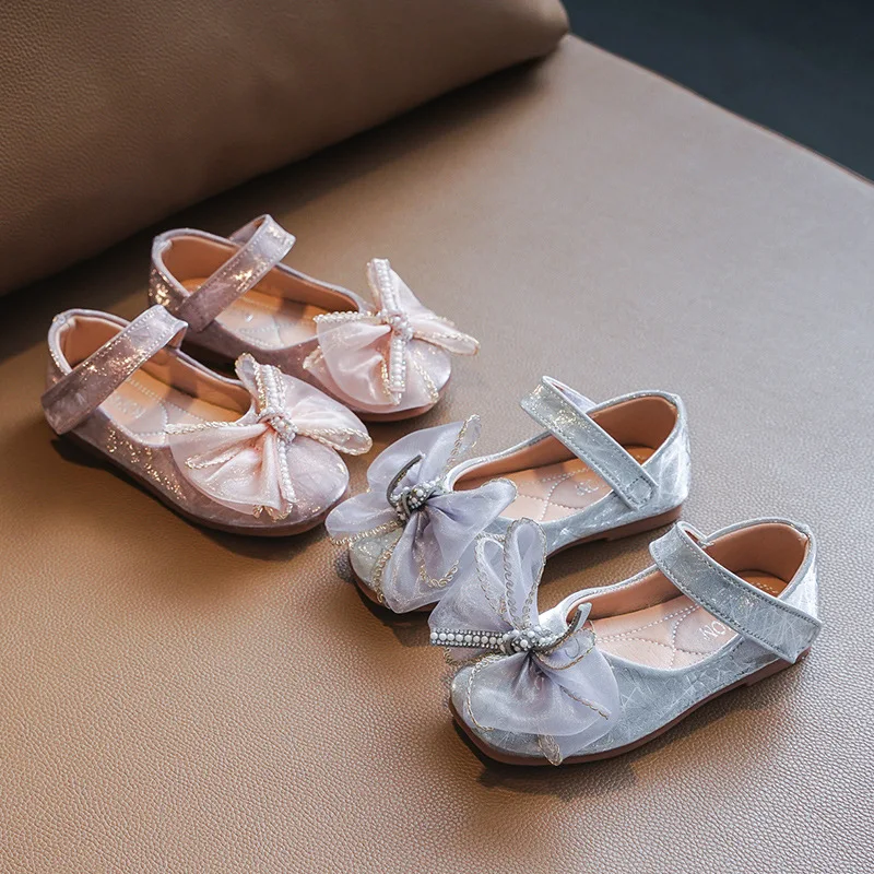 Spring new girls bowtie fashion pearl princess baby shoes