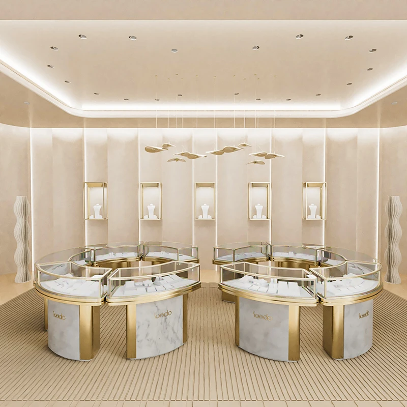 Luxury Counter Design Gold Jewellery Displays Retail Jewellery Shop Glass Furniture Showcases Cabinet for Store
