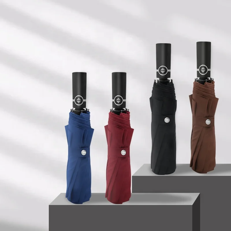 
23Inch 10Panels Windproof Wind Resistant Three Folding Rain 3 Fold Foldable Open And Close Compact Full Automatic Umbrella 