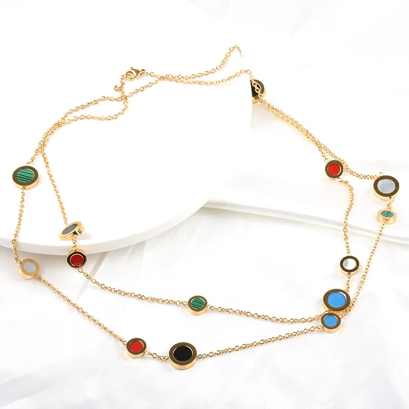 18K PVD Gold Plated Titanium Steel Trendy Layered Color Round Charms Satellite Fashion Necklace Jewelry For Women Girls