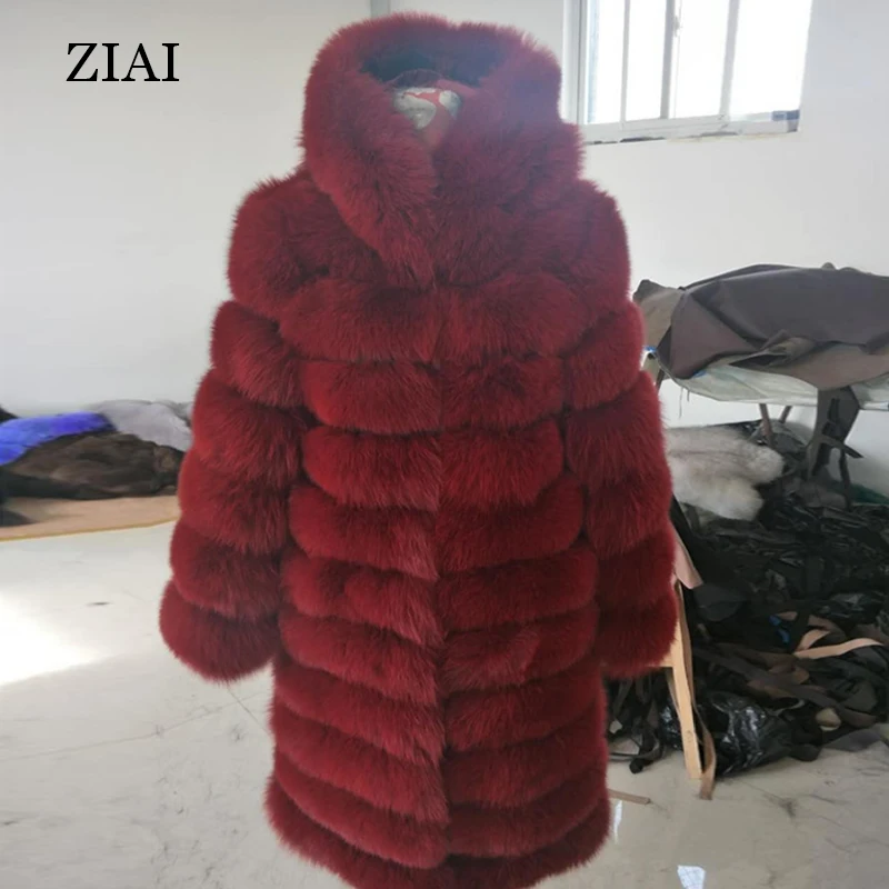 Hot selling fashion genuine long fur coats winter customized european style fur jackets women real fox fur hooded coat