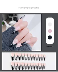 Wholesale 20 Design Nail Chain Blush Checkerboard Camellia Design Wearable Press On Nail Tips Kit