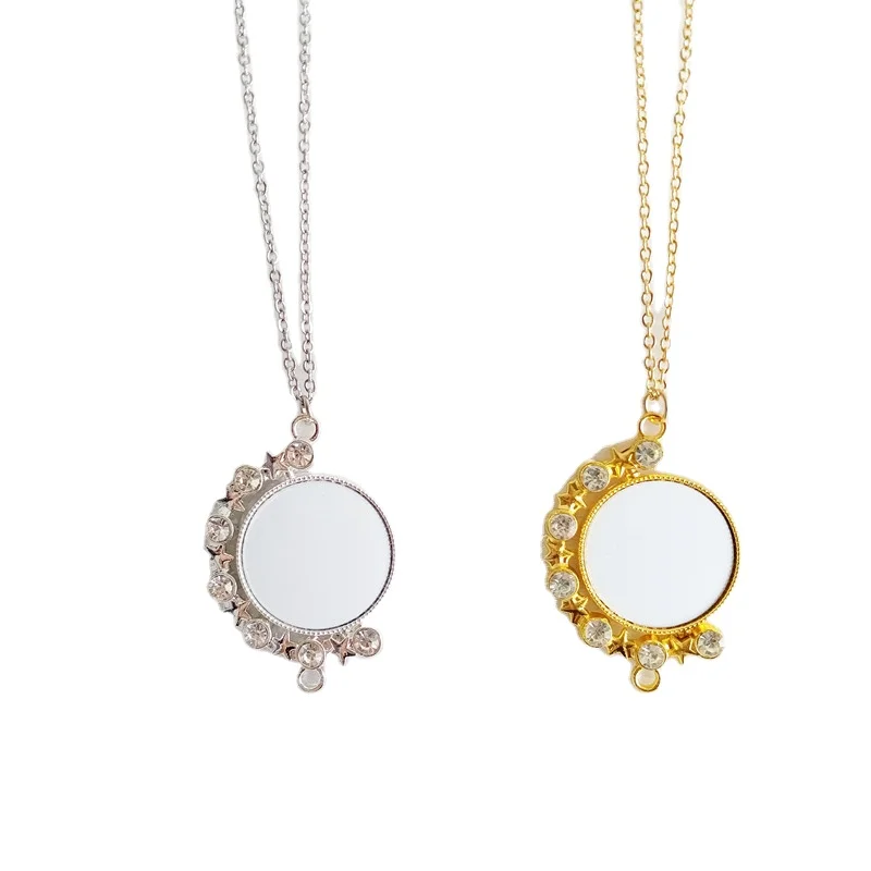 High Quality Sublimation Necklace Zinc Alloy Necklace Pendant Rotation Diamond Necklace with plate