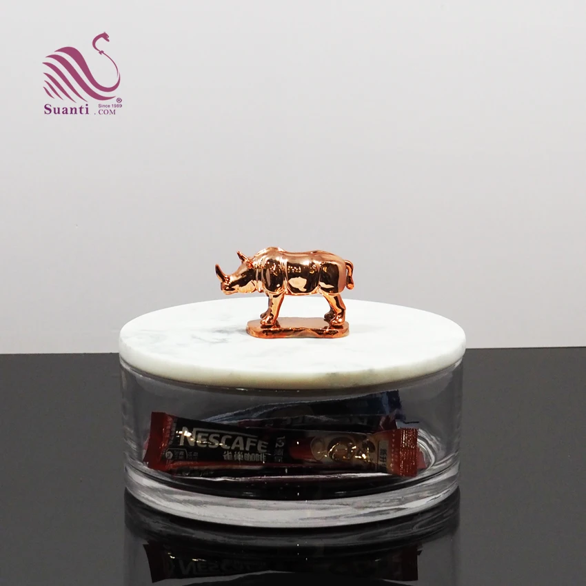 Hotel Home Decor Kitchen Gift Storage Container Glass Jar With Resin Delicate Animal Statue Lid