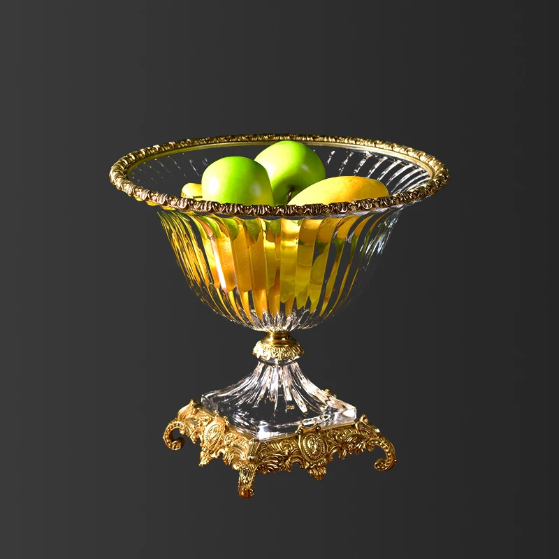 creative designs Luxury European crystal brass Home Decoration Fruit Plate for home hotel office decoration accessories