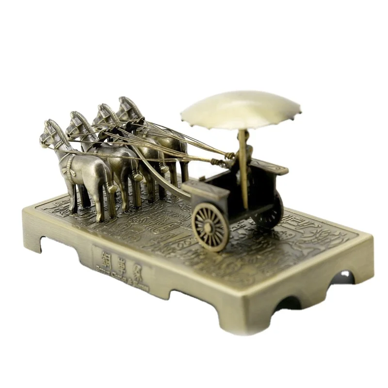 
Antique Bronze Craft Qin Shihuang Terracotta Warrior ornaments Car Horse Metal 