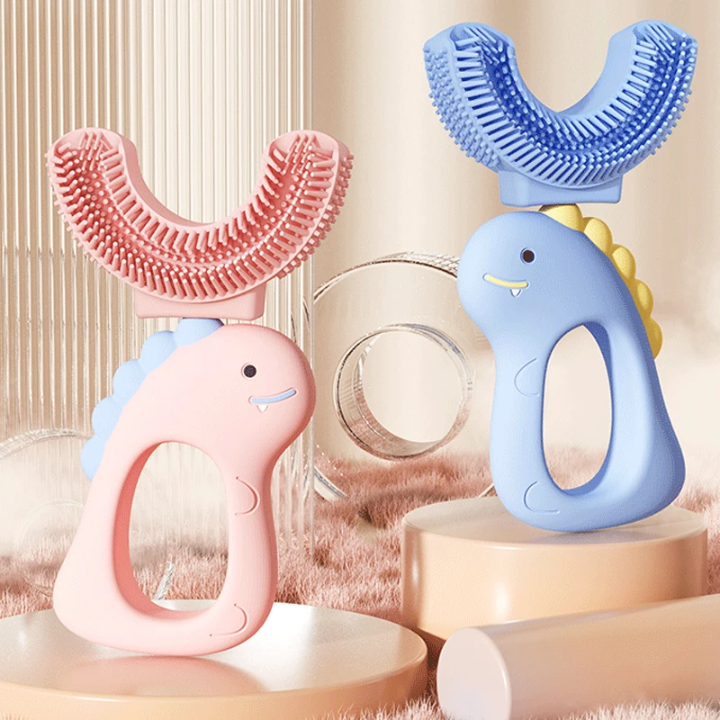 High Quality Food Grade Silicone Tooth Brush Head 360 Degree Cleaning Kids Baby U Shaped Toothbrush