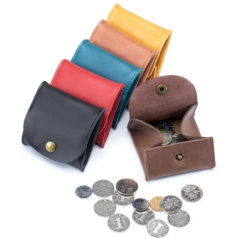Genuine Cowhide Leather Coin Pouch Square Snap Compact Headphone Earpods Case Bag Cable Organizer Mini Promotional Business Gift