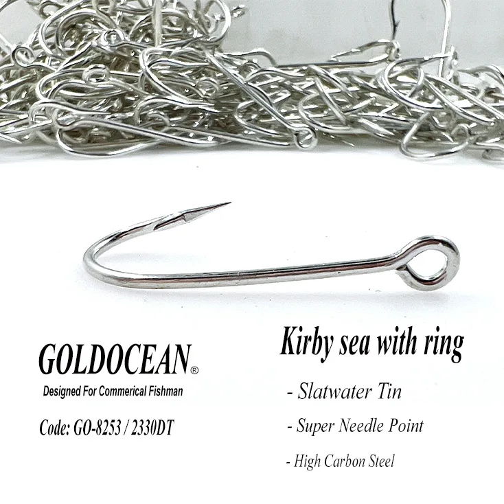 1#-20#  2330 Fishhook High Carbon Steel KIRBY SEA WITH RING Barbed Hook Commercial Saltwater Fishing Hooks