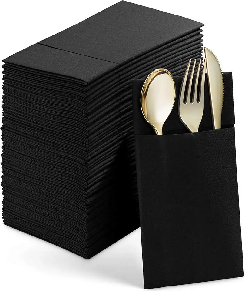 Pocket folding paper dinner napkin tableware Empty cloth paper napkin with built-in tableware pocket