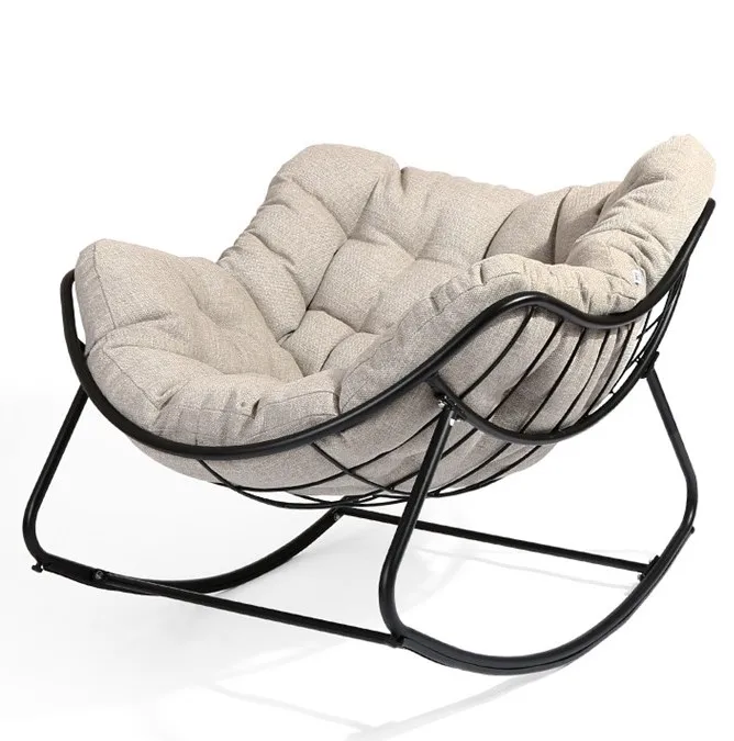 Wicker Texture Rocker with Thick Cushion Comfy Modern Rocker Chair for Living Room Porch Backyard
