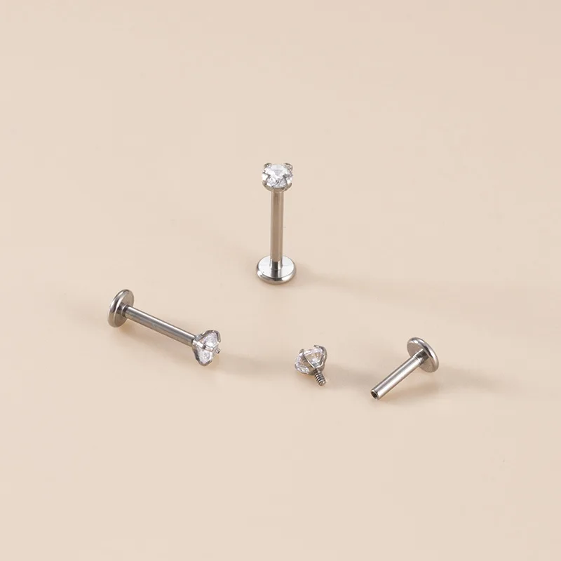 ASTM F136 Titanium Internally Cross Threaded Labret Stud Fine Ear Cartilage Piercing Body Jewelry