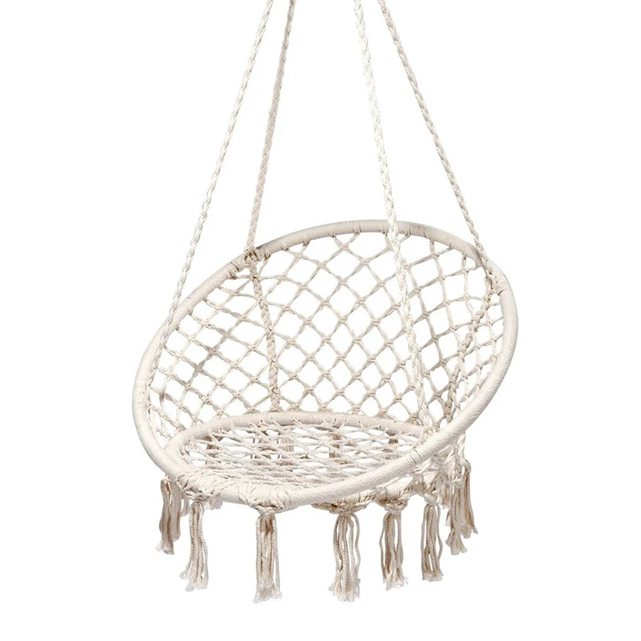 
Macrame Swing Hammock Chair with Cotton Rope Net for Adults Portable Hanging Chairs Set for Outdoor Indoor Home Garden and Pool 