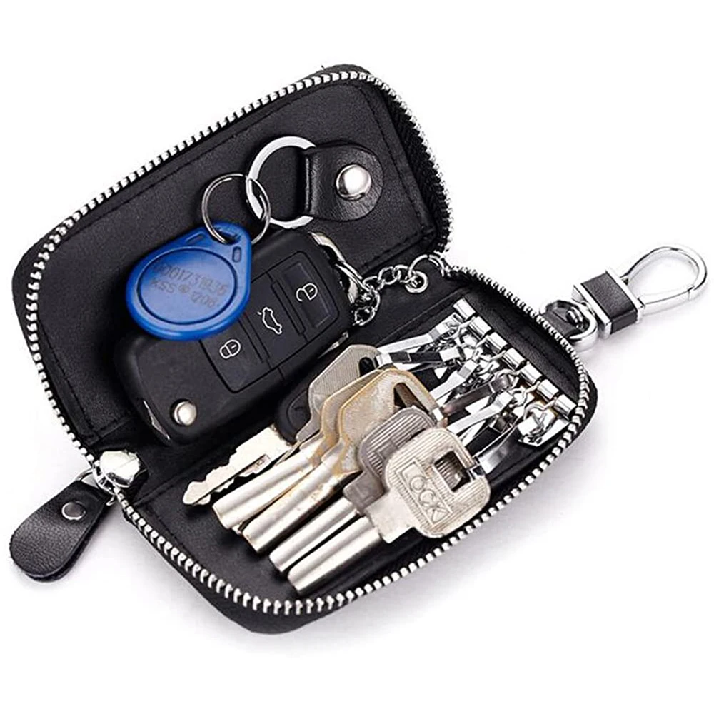 
Premium Car Key Case Zipper Key Holder Keychain Keyring Bag Custom Leather Car Key Wallet 