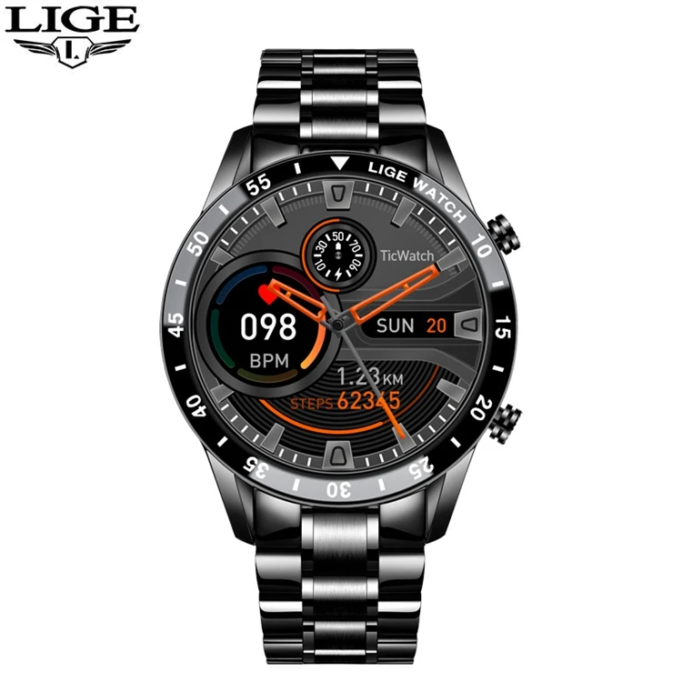 Luxury Brand Lige Mens Full Touch Screen Sports Fitness Watch Suitable For Android IOS Smartwatch