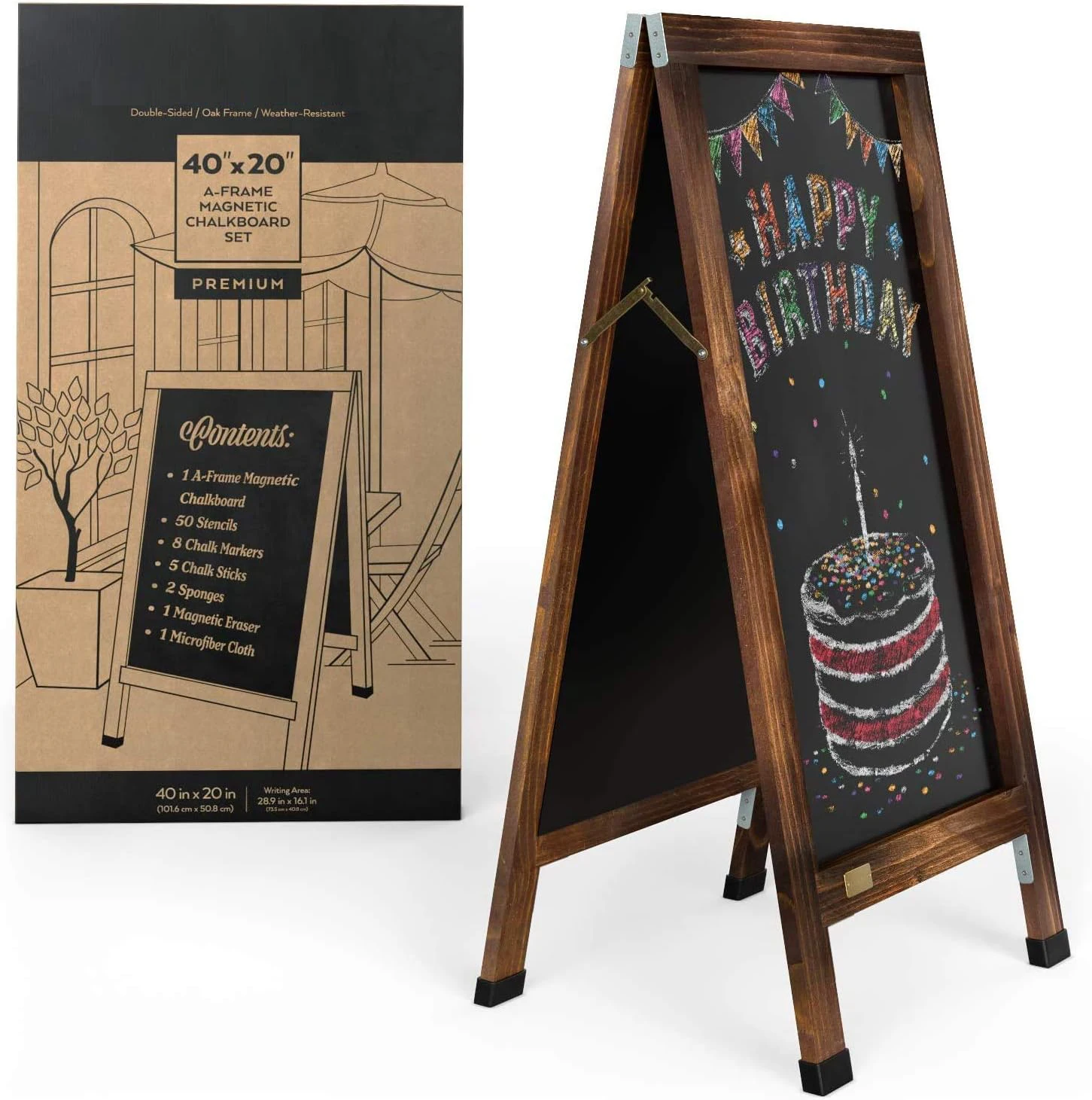 Frame Black Chalkboard Easel Set, Outdoor blackboard Sign with Chalk Sticks