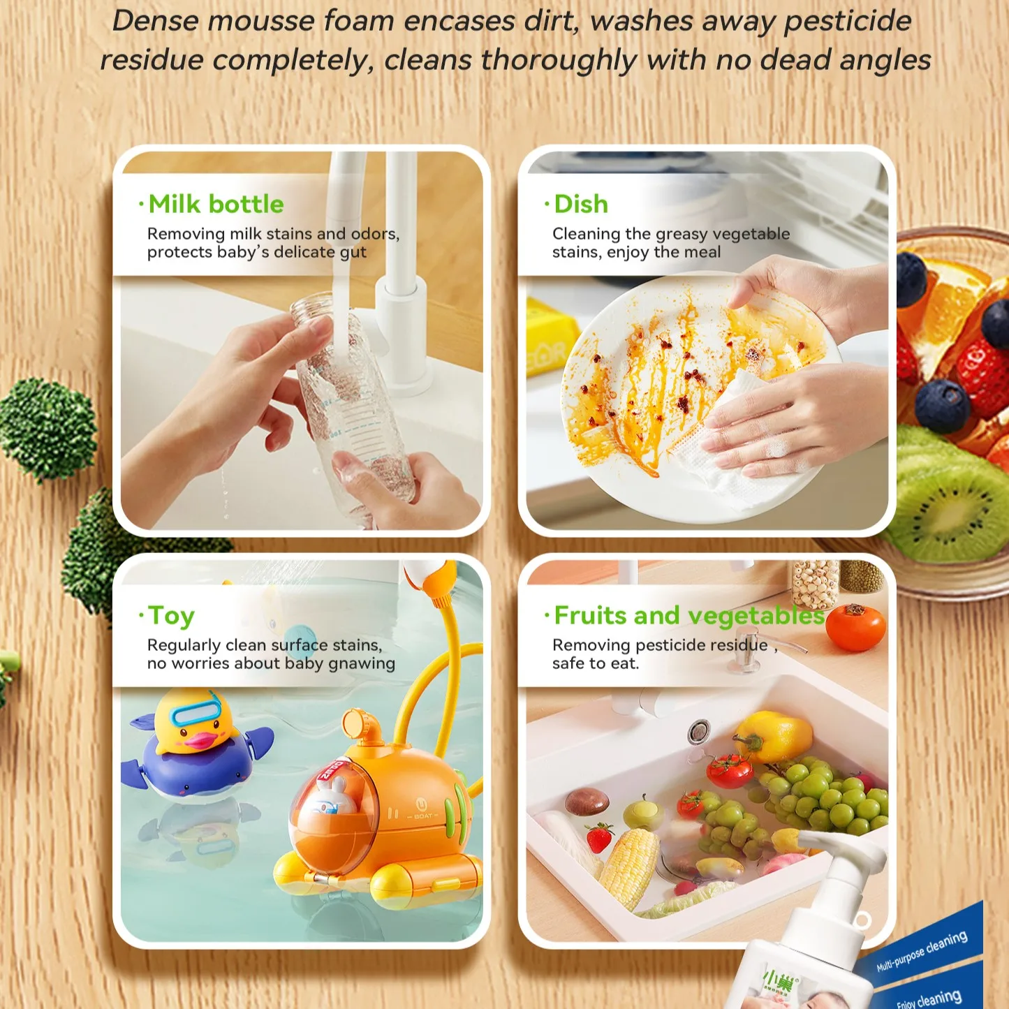 Natural Organic Baby Dish Cleaning Detergent Fruits and Vegetables Washing Liquid