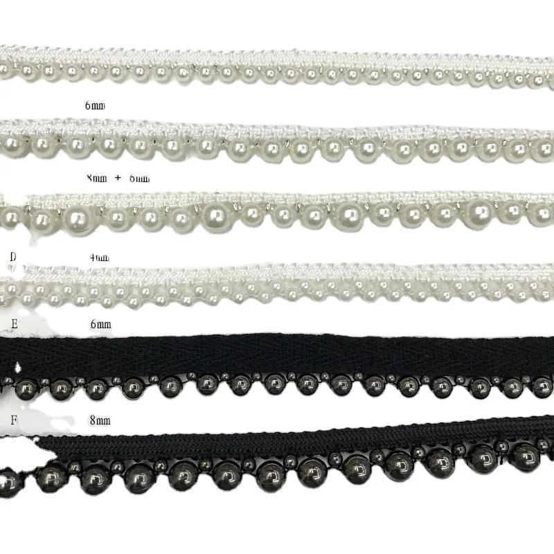 Handmade unilateral pearl lace ribbon Beaded webbing DIY clothing accessories Collar decorative white black lace ribbon braid